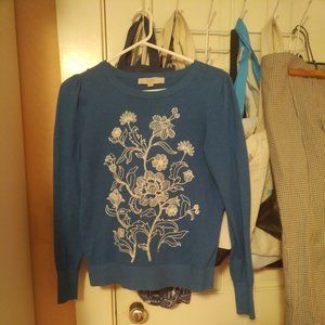 pretty blue embroidered top AT LOFT XS